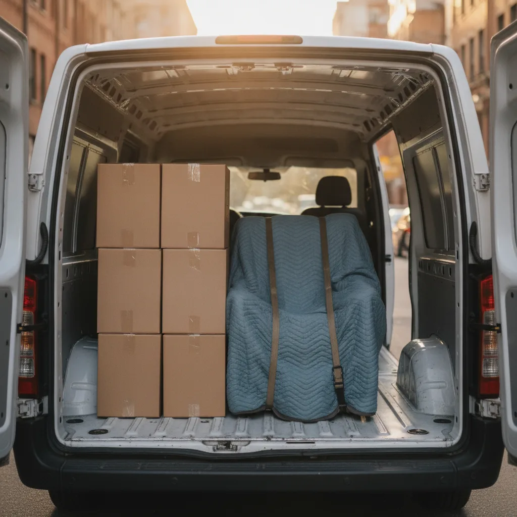 Van half loaded with boxes, free space remaining